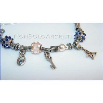 NSA|Argento 925 : bracciale con elementi anticati e 4 biglie di Murano con ciondoli charme