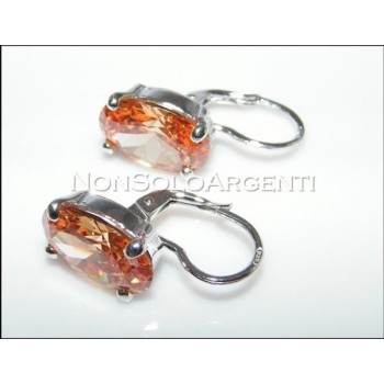 NSA|Argento 925 : orecchini donna con amo e sicurezza. Grande zircone cognac ovale taglio brillante