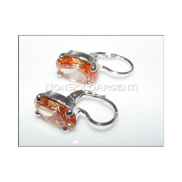 NSA|Argento 925 : orecchini donna con amo e sicurezza. Grande zircone cognac ovale taglio brillante
