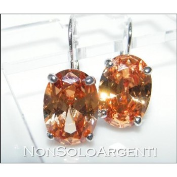 NSA|Argento 925 : orecchini donna con amo e sicurezza. Grande zircone cognac ovale taglio brillante