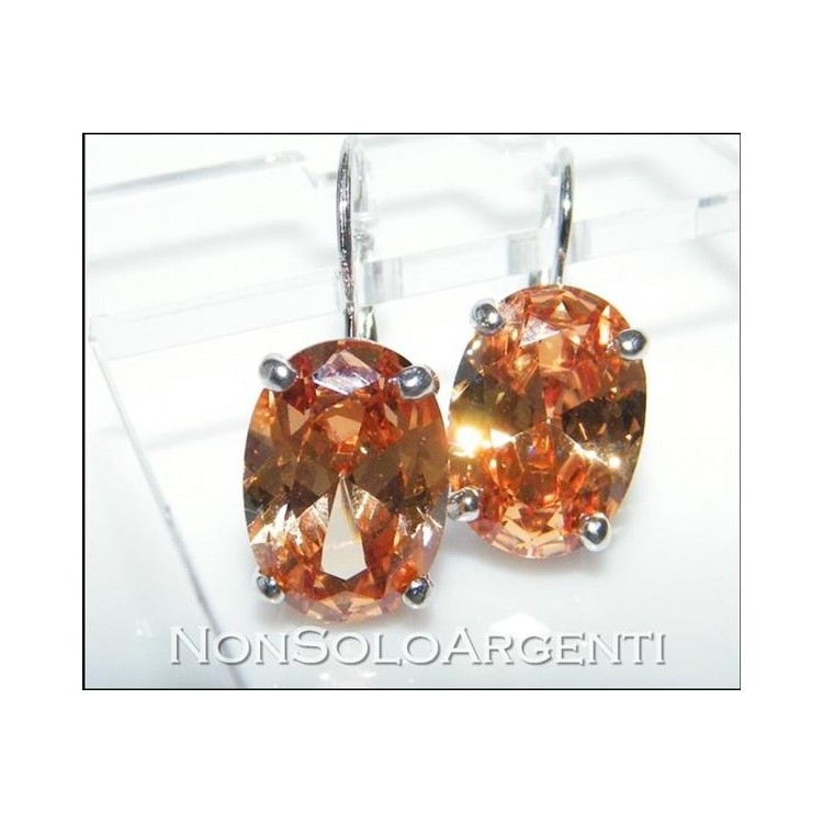 NSA|Argento 925 : orecchini donna con amo e sicurezza. Grande zircone cognac ovale taglio brillante