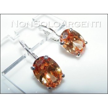 NSA|Argento 925 : orecchini donna con amo e sicurezza. Grande zircone cognac ovale taglio brillante