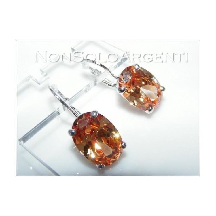 NSA|Argento 925 : orecchini donna con amo e sicurezza. Grande zircone cognac ovale taglio brillante