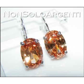 NSA|Argento 925 : orecchini donna con amo e sicurezza. Grande zircone cognac ovale taglio brillante