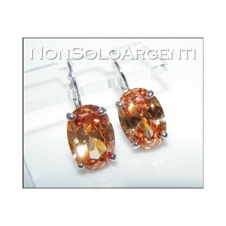 NSA|Argento 925 : orecchini donna con amo e sicurezza. Grande zircone cognac ovale taglio brillante