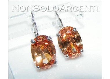 NSA|Argento 925 : orecchini donna con amo e sicurezza. Grande zircone cognac ovale taglio brillante