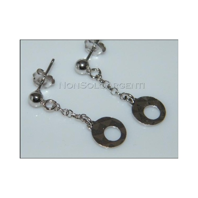 NSA|Argento 925 : orecchini pendenti con catena rolo'  pallina e cerchietti diamanatati