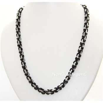 NSA|Acciaio : Collana uomo / donna Stainless Steel silver e nero maglia quadrata doppia GRANDE