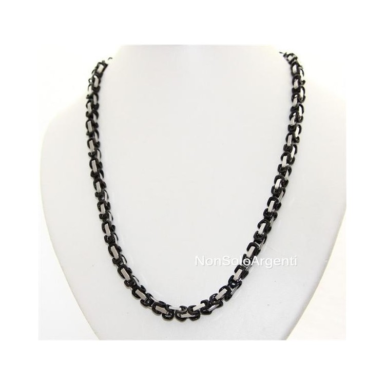NSA|Acciaio : Collana uomo / donna Stainless Steel silver e nero maglia quadrata doppia GRANDE