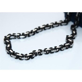 NSA|Acciaio : Collana uomo / donna Stainless Steel silver e nero maglia quadrata doppia GRANDE