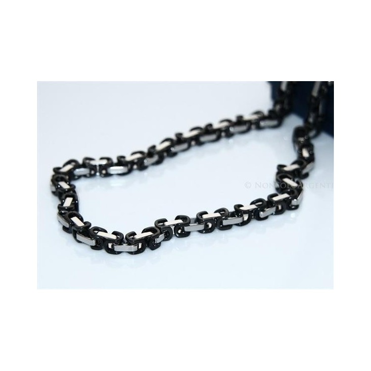 NSA|Acciaio : Collana uomo / donna Stainless Steel silver e nero maglia quadrata doppia GRANDE