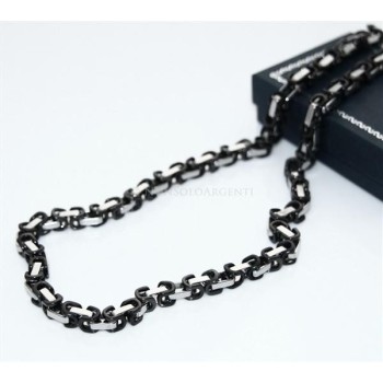 NSA|Acciaio : Collana uomo / donna Stainless Steel silver e nero maglia quadrata doppia GRANDE