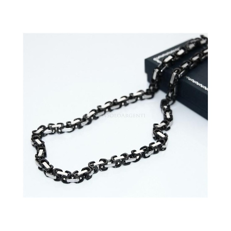 NSA|Acciaio : Collana uomo / donna Stainless Steel silver e nero maglia quadrata doppia GRANDE