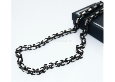 NSA|Acciaio : Collana uomo / donna Stainless Steel silver e nero maglia quadrata doppia GRANDE