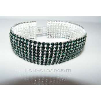 NSA|Bigiotteria : Bracciale Braccialetto Tennis Argentato a 8 File di strass verde scuro