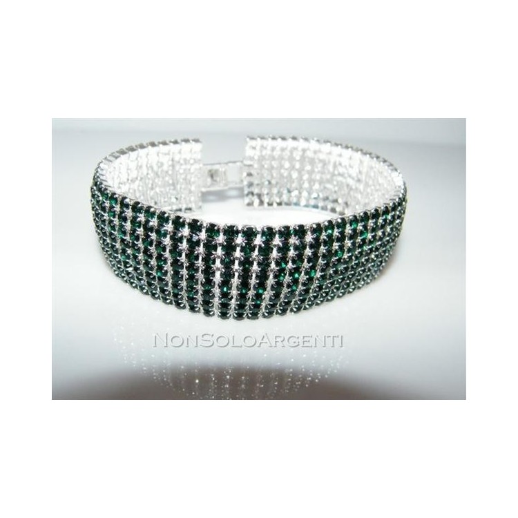 NSA|Bigiotteria : Bracciale Braccialetto Tennis Argentato a 8 File di strass verde scuro