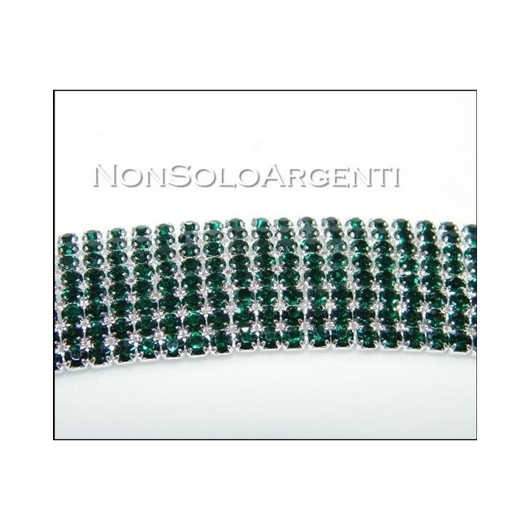 NSA|Bigiotteria : Bracciale Braccialetto Tennis Argentato a 8 File di strass verde scuro