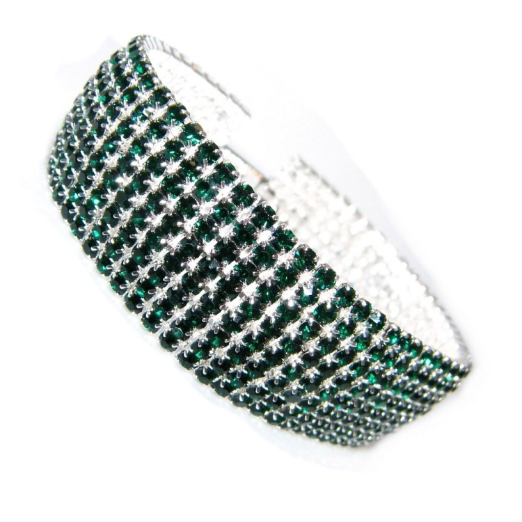 NSA|Bigiotteria : Bracciale Braccialetto Tennis Argentato a 8 File di strass verde scuro