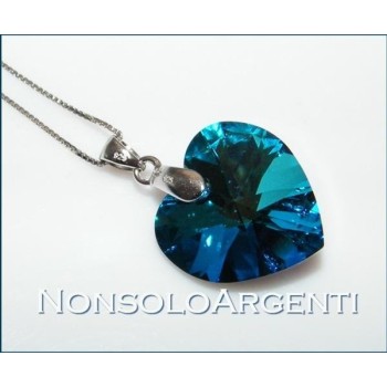 NSA|Collana o orecchini in argento 925 con ciondolo Cuore Capri Blue swarovski certificato