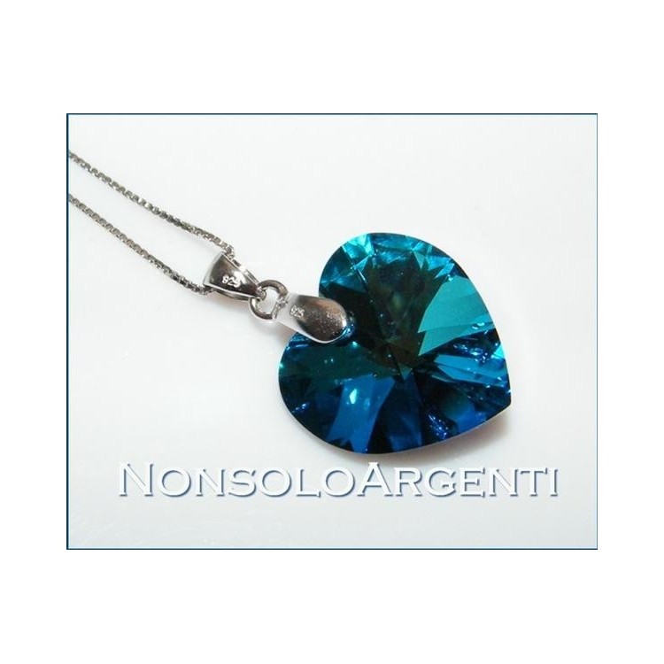 NSA|Collana o orecchini in argento 925 con ciondolo Cuore Capri Blue swarovski certificato