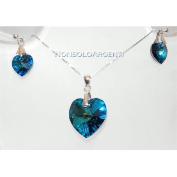 NSA|Collana o orecchini in argento 925 con ciondolo Cuore Capri Blue swarovski certificato