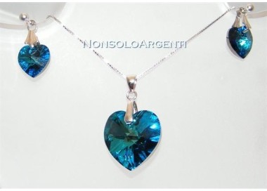 NSA|Collana o orecchini in argento 925 con ciondolo Cuore Capri Blue swarovski certificato