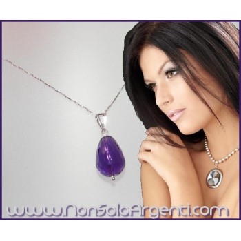 NSA|Collana a Girocollo da Donna maglia Veneziana in ARGENTO 925 Italiano con AMETISTA a Briolette