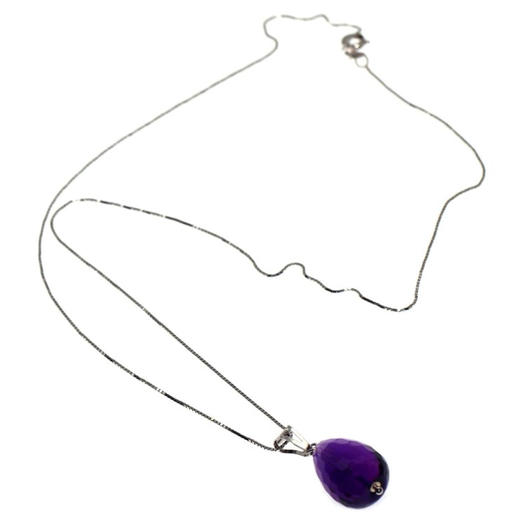 NSA|925 silver choker necklace with amethyst briolette pendant