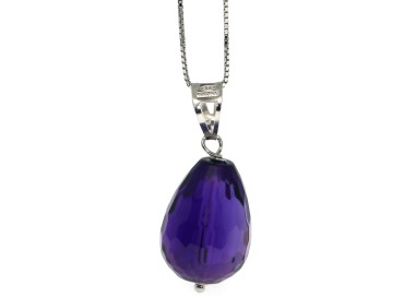 NSA|925 silver choker necklace with amethyst briolette pendant