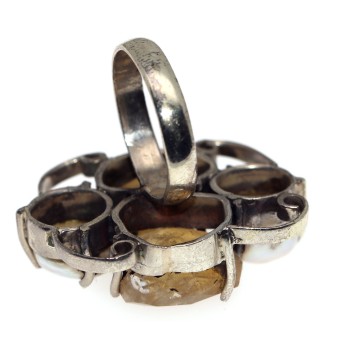 NSA|Anello argento 925 gemme di citrino naturale e perle d'acqua dolce misura 16 riccioli
