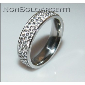 NSA|Anello uomo donna eternity in acciaio inossidabile con 3 file  zirconi bianchi