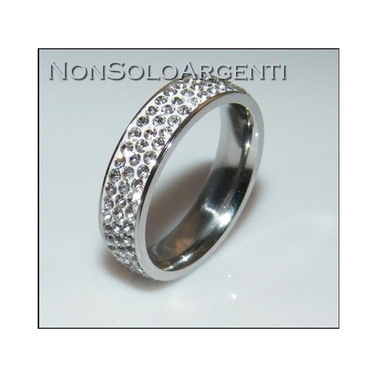 NSA|Anello uomo donna eternity in acciaio inossidabile con 3 file  zirconi bianchi