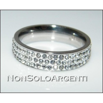 NSA|Anello uomo donna eternity in acciaio inossidabile con 3 file  zirconi bianchi misura 17