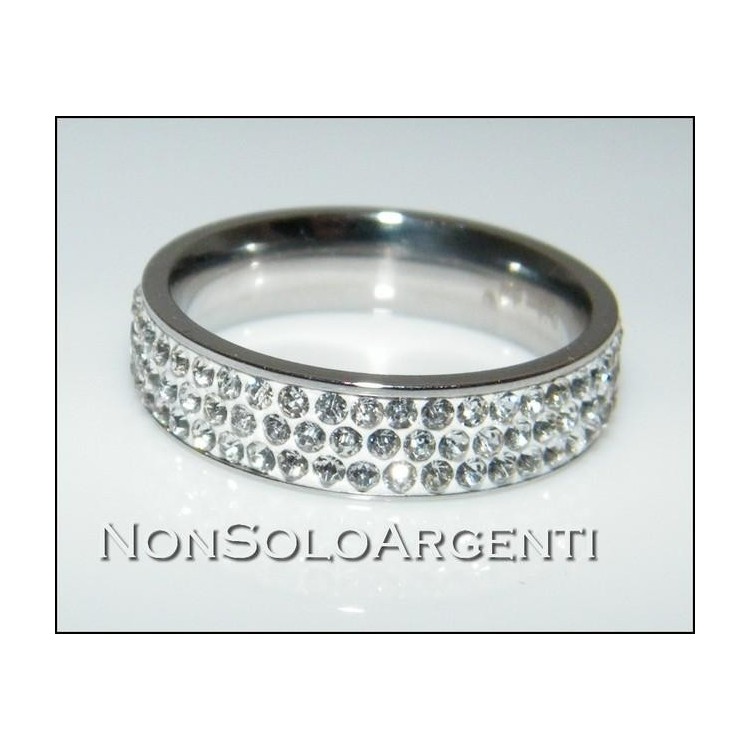 NSA|Anello uomo donna eternity in acciaio inossidabile con 3 file  zirconi bianchi