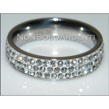 NSA|Anello uomo donna eternity in acciaio inossidabile con 3 file  zirconi bianchi