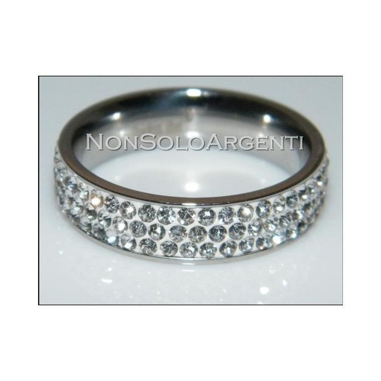 NSA|Anello uomo donna eternity in acciaio inossidabile con 3 file  zirconi bianchi