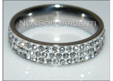 NSA|Anello uomo donna eternity in acciaio inossidabile con 3 file  zirconi bianchi