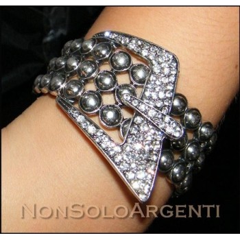 NSA|Bigiotteria : Bracciale Braccialetto elastico con borchie e fibbia strass
