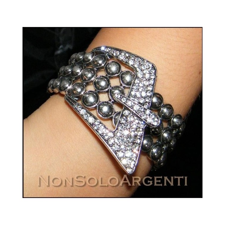 NSA|Bigiotteria : Bracciale Braccialetto elastico con borchie e fibbia strass