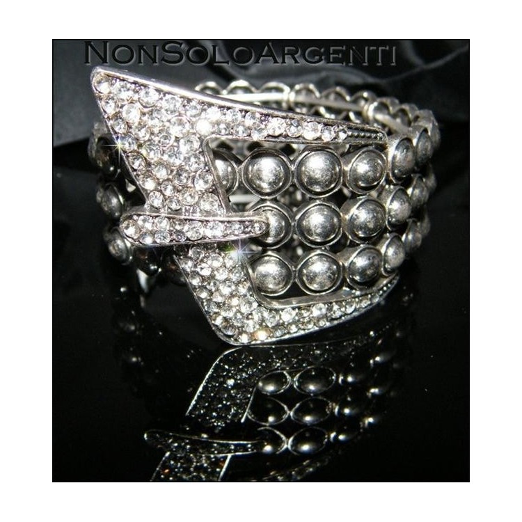 NSA|Bigiotteria : Bracciale Braccialetto elastico con borchie e fibbia strass