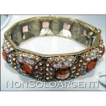 NSA|Bigiotteria : Bracciale Braccialetto a Molla oro scuro lucite e strass MARRONE