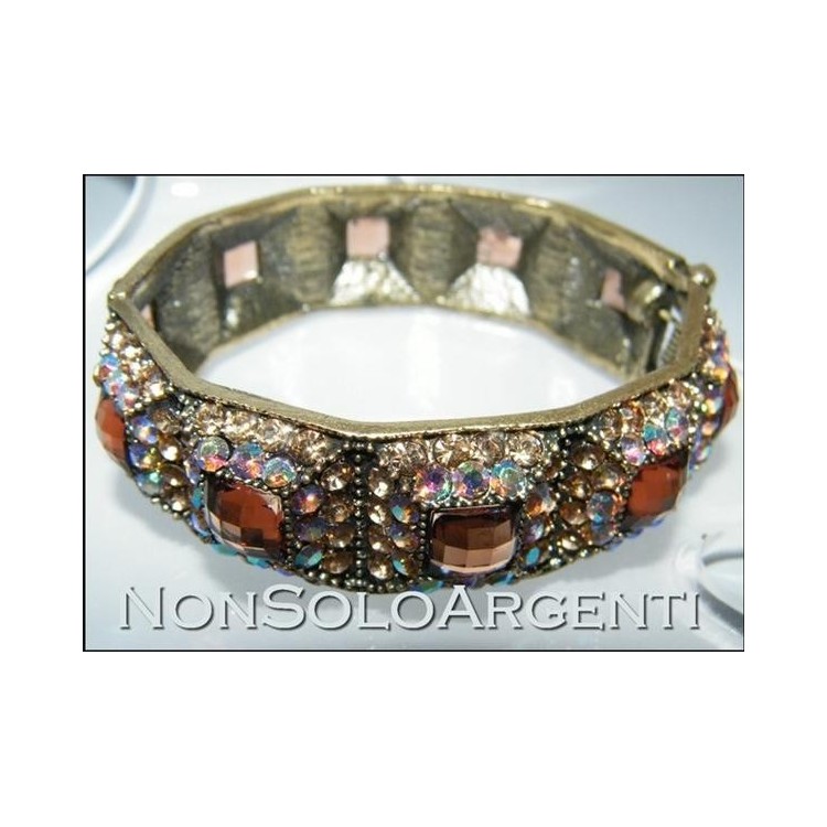 NSA|Bigiotteria : Bracciale Braccialetto a Molla oro scuro lucite e strass MARRONE