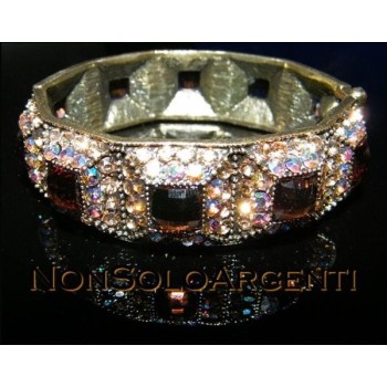 NSA|Bigiotteria : Bracciale Braccialetto a Molla oro scuro lucite e strass MARRONE