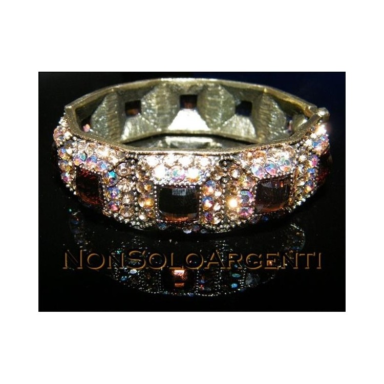 NSA|Bigiotteria : Bracciale Braccialetto a Molla oro scuro lucite e strass MARRONE