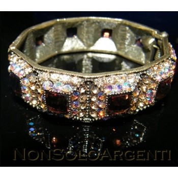 NSA|Bigiotteria : Bracciale Braccialetto a Molla oro scuro lucite e strass MARRONE