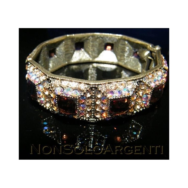 NSA|Bigiotteria : Bracciale Braccialetto a Molla oro scuro lucite e strass MARRONE