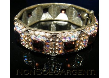 NSA|Bigiotteria : Bracciale Braccialetto a Molla oro scuro lucite e strass MARRONE