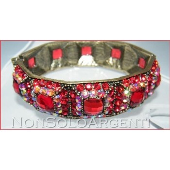 NSA|Bigiotteria : Bracciale Braccialetto a Molla oro scuro lucite e strass ROSSO