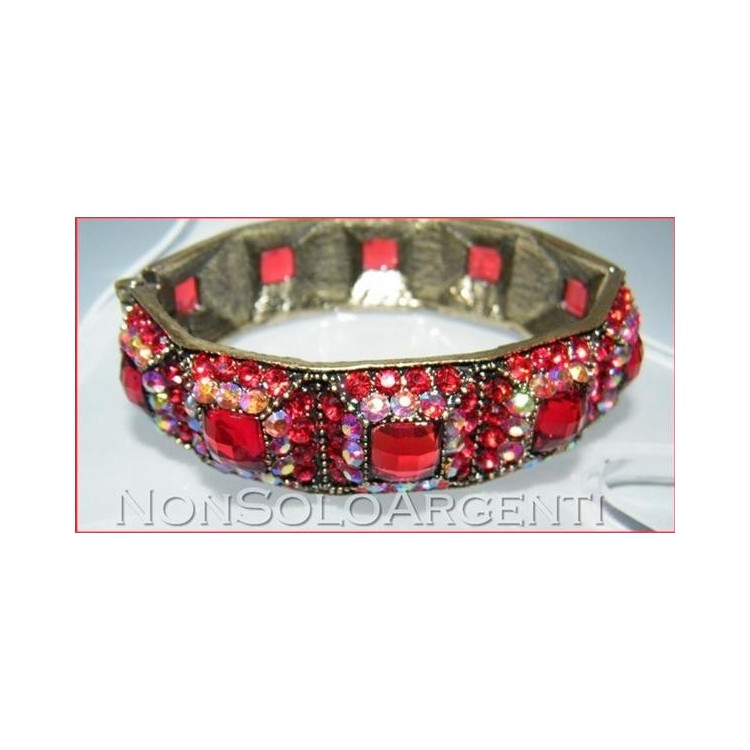 NSA|Bigiotteria : Bracciale Braccialetto a Molla oro scuro lucite e strass ROSSO