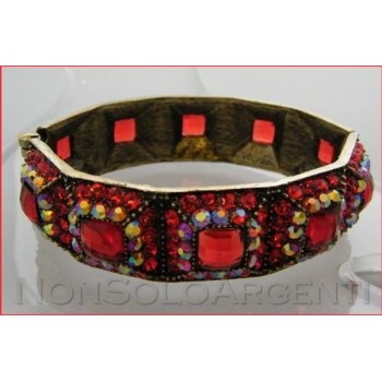 NSA|Bigiotteria : Bracciale Braccialetto a Molla oro scuro lucite e strass ROSSO
